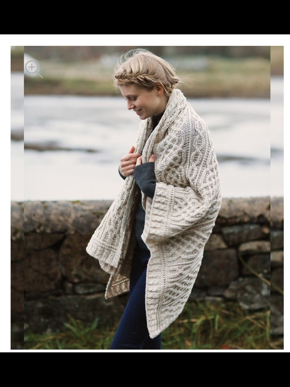 Aran Crafts Beige Plaited Celtic Cable Knit Throw EUC